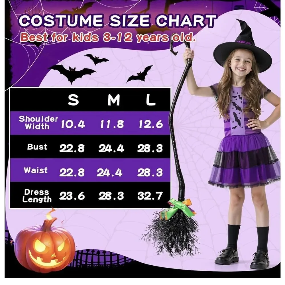 Kids Witch Costume for Girls, Halloween Costumes Dress Up Role Play Set M New